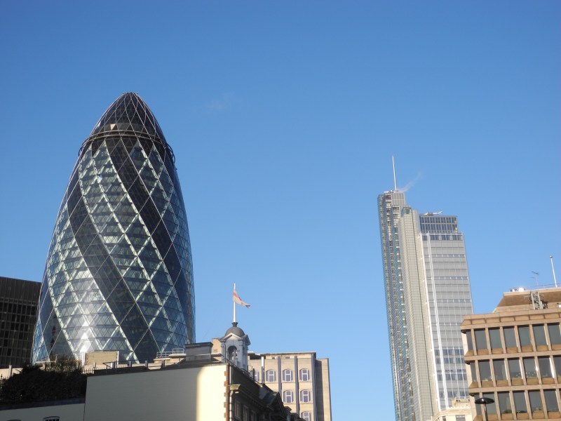 The Gherkin (30 St Mary Axe) from Aldgate