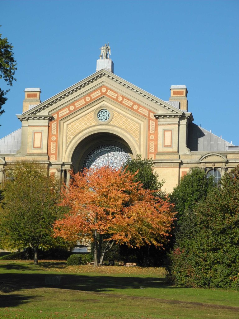 Front view with autumn trees