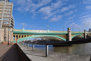 Southwark Bridge from Bankside - looking west