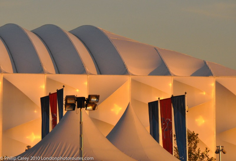 basketball arena at sunset from the Velodrome