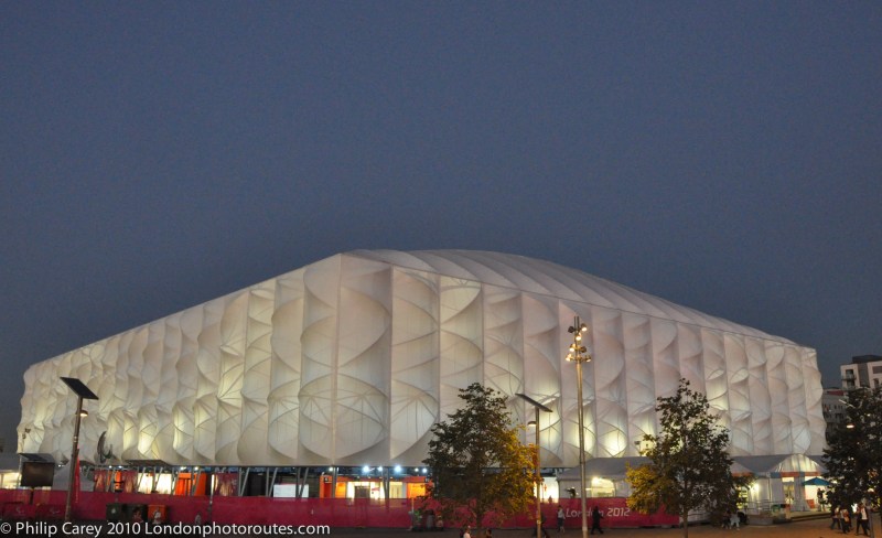 Basketball arena night/dusk view
