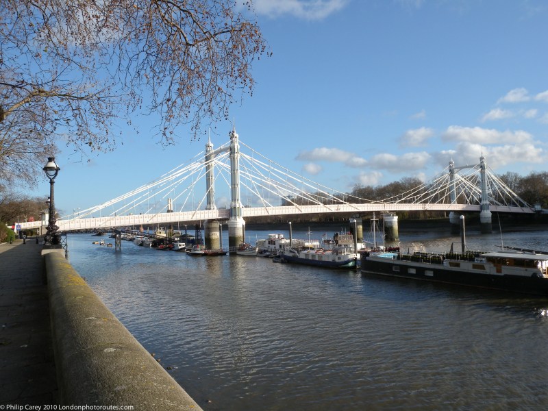 Albert Bridge from Chelsea Embankment - Day