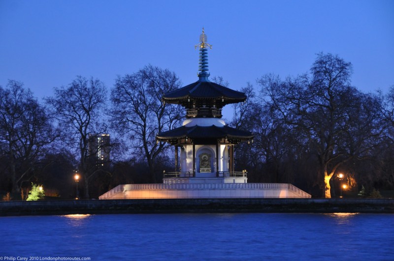 View across to Battersea Park and the Nipponzan Myohoji Peace Pagoda