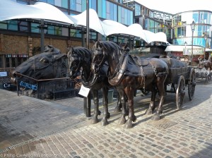 Horse and cart and horse head in Stable Yard