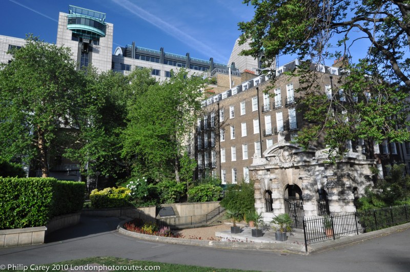 View of Charing Cross Plaza from Victoria Embankment Gardens
