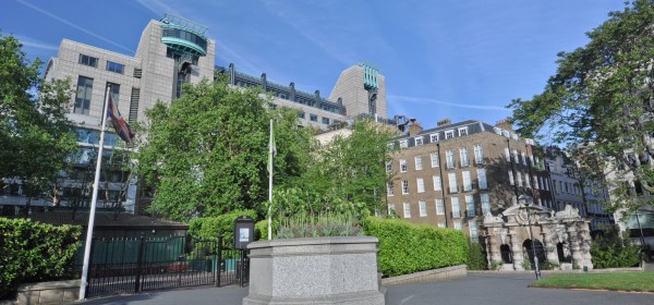 York Watergate view from Victoria Embankment Gardens