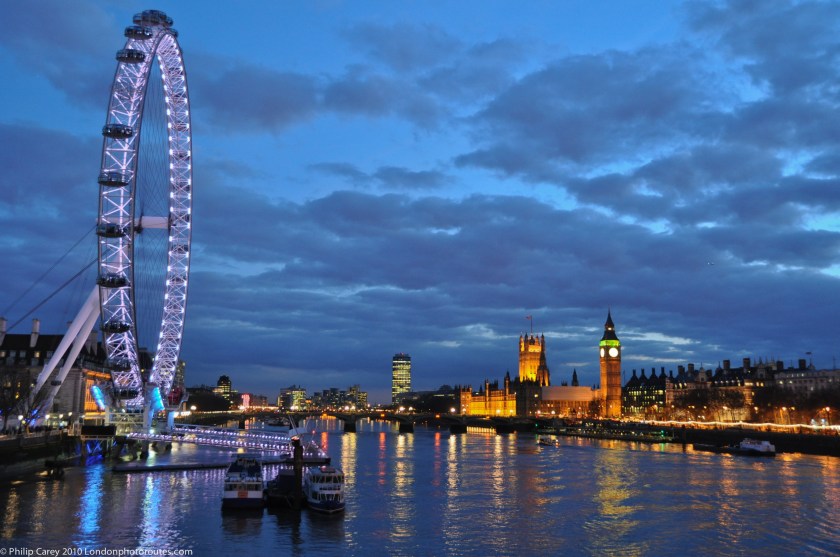 London Eye from Golden Jubilee Bridge - Dusk
