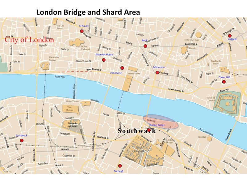 Map London Bridge and the Shard Building