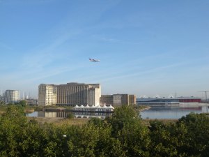 View from Pontoon Dock DLR station towards Millennium Mill and ExCel