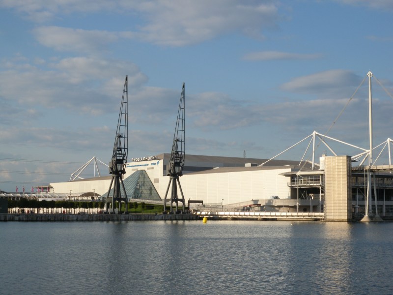 View of ExCel from across Royal Victoria Dock