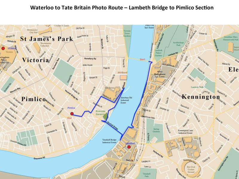 Lambeth Bridge to Tate Britain (Pimlico) route section