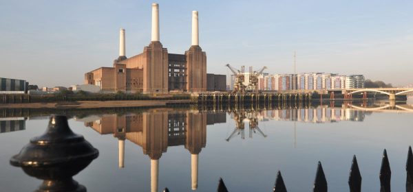 Battersea Power Station - & railings from Grosvenor Road