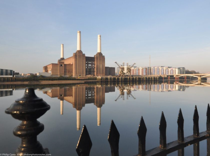 Battersea Power Station - & railings from Grosvenor Road