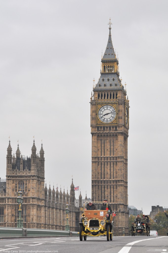 Old Cars on Westminster Bridge - London to Brighton Veteran Car Rally