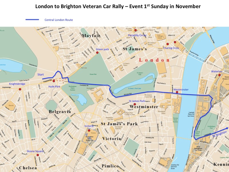 Maps London to Brighton Veteran Car Rally - Central London Section