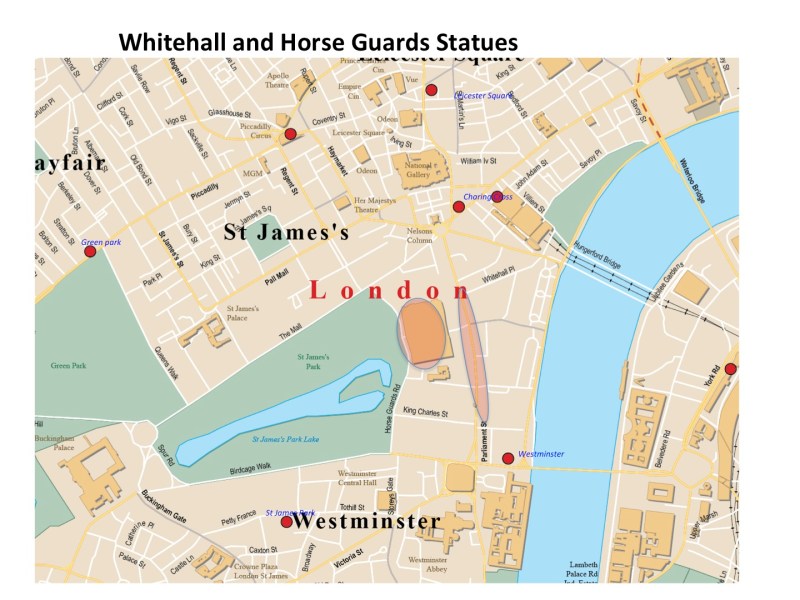 Maps Whitehall and Horse guard statues