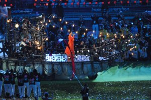 Rihanna entres the Stadium on a ship