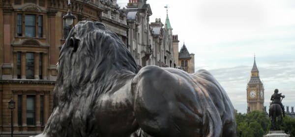 Trafalgar Square - Lions looking towards Big Ben