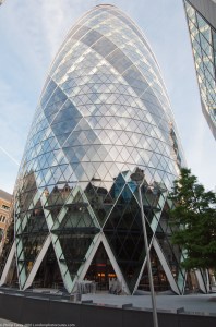 View of the Gherkin 30 St Mary' Axe from the base