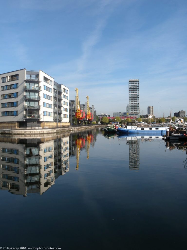 London Runs and Photo Routes - poplar dock View - with old Cranes