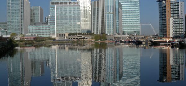 London Runs and Photo Routes -View to Canary Wharf across Blackwell Basin