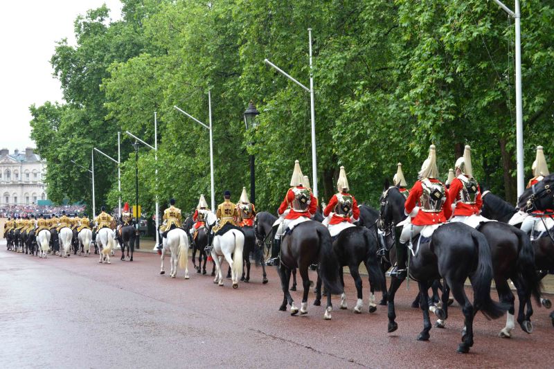 Household Calvary Standard Parade - Life Guards division going into Horse Guards