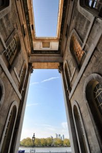 London Runs and Photo Routes - View towards Canary Wharf from within the Old Royal Navel College at Greenwich